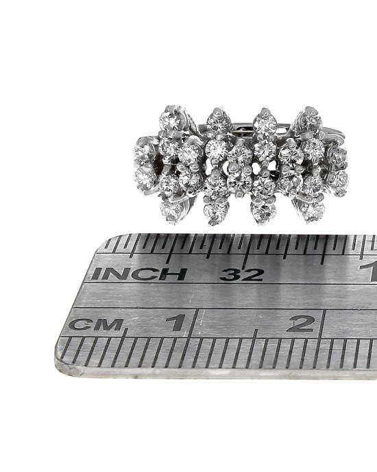 4 Row Staggered Diamond Ring in White Gold